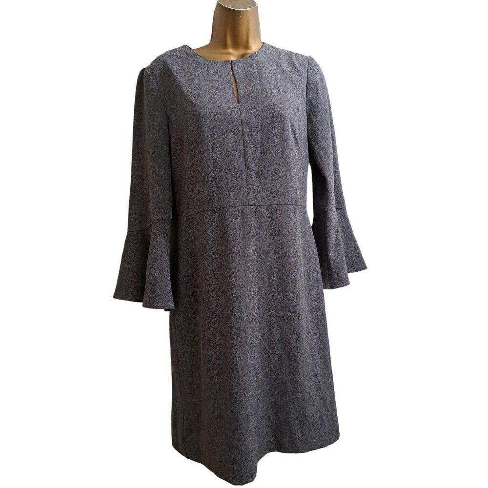 Ann Taylor Grey Dress Women's Size 4 Sweetheart Neck Bell Sleeves Office Career